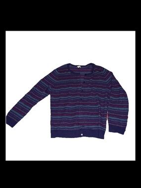 Granny Core Grandma Core Lambswool Striped Crewneck Sweater - Navy & Purple
